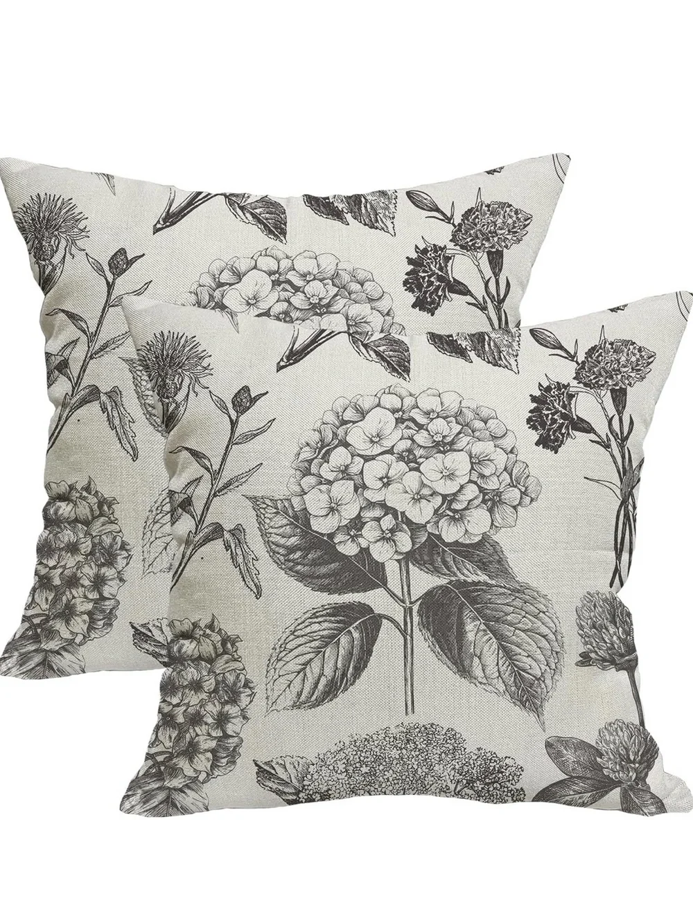 Botanical Floral Throw Pillow Covers in Black and Cream x2